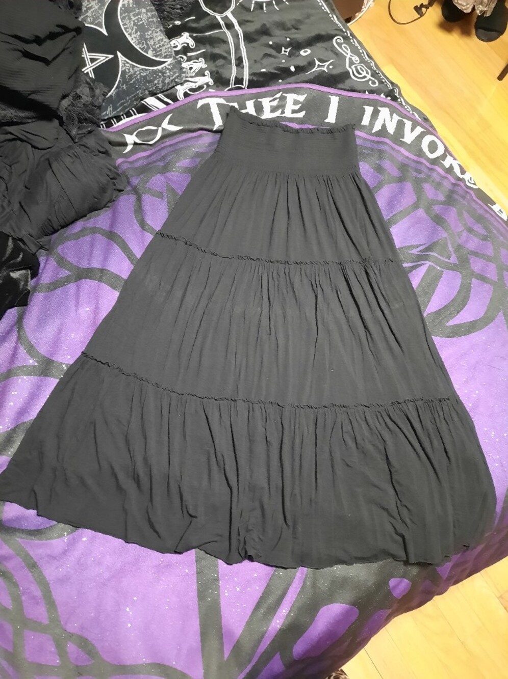 Black Tiered Maxi Skirt with Smocked Waist